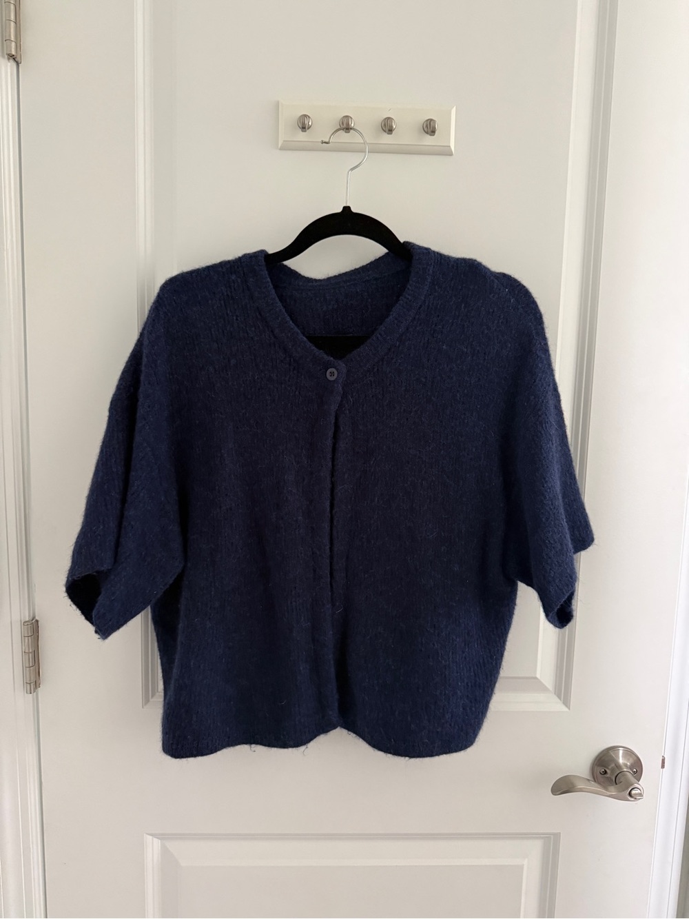 Daily Drills Navy Blue Short Sleeve Single Button Sweater Cardigan Size XS/S